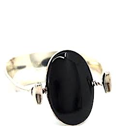 Georg Jensen Copenhagen, Vintage 1960. Signed, Numbered Sterling Silver Bracelet with Large Black Onyx Stone.