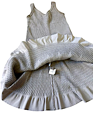 AZZEDINE ALAIA PARIS. Vintage NEW W/TAGS Light Silver Color Viscose Stretch Elastane Sleeveless Striped Knit Scoop Neck Zip Dress