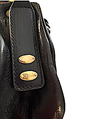 CHLOE PARIS. Black Enamled Leather Vintage Phoebe Philo Designed Goldplated Hardware Braided Handles Shoulderbag/Handbag