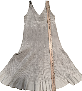 AZZEDINE ALAIA PARIS. Vintage NEW W/TAGS Light Silver Color Viscose Stretch Elastane Sleeveless Striped Knit Scoop Neck Zip Dress