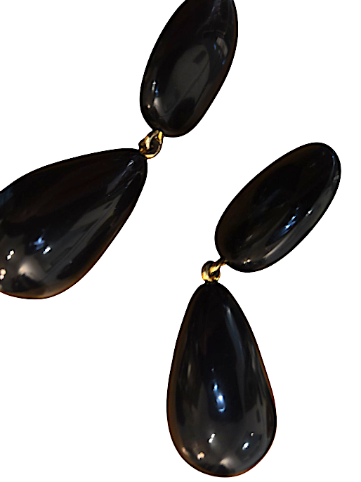 Dominique Denaive PARIS. SIGNED "DENAIVE" Oversized Vintage Runway Black Clip On Poured Resin Earrings