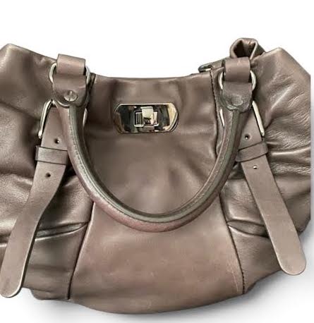 Marni ITALY. Mauve Brown Leather Shoulder Bag with Silverplated Hardware