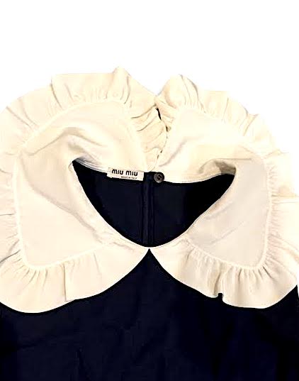 Miu Miu. Italy. Midnite Blue w/Ruffle Collar Blouse