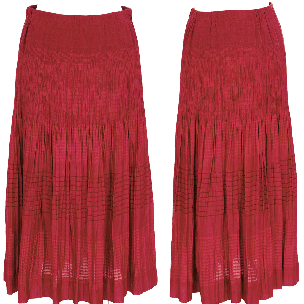 ISSEY MIYAKE Japan. HaaT. Red Silk Blended Pleats Skirt