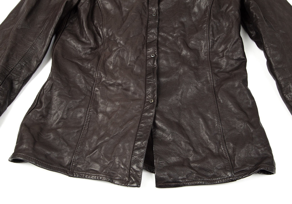 C DIEM JAPAN. Brown Leather Long Sleeve Shirt Jacket