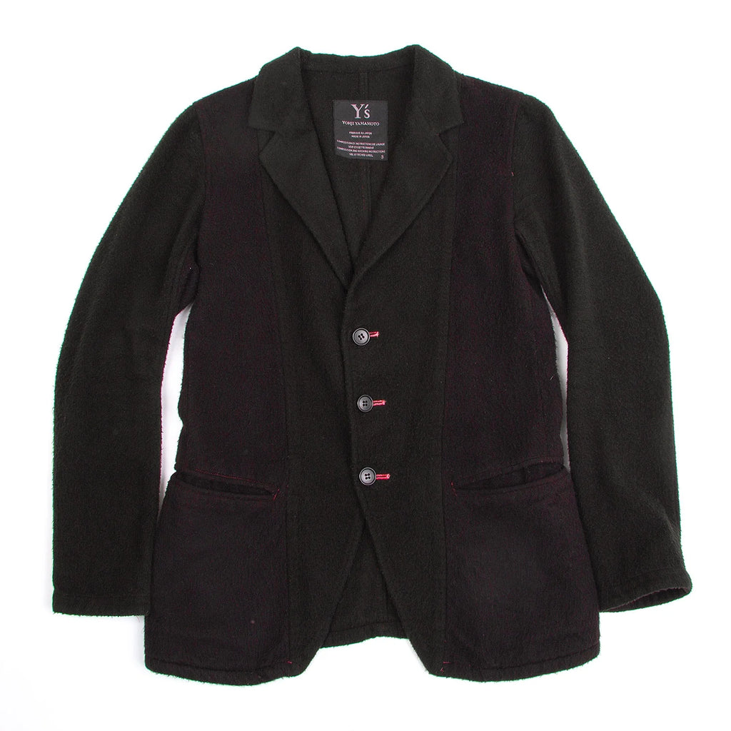 YOHJI YAMAMATO JAPAN. Y's Eggplant, Black Dyed Wool Pilling Jacket