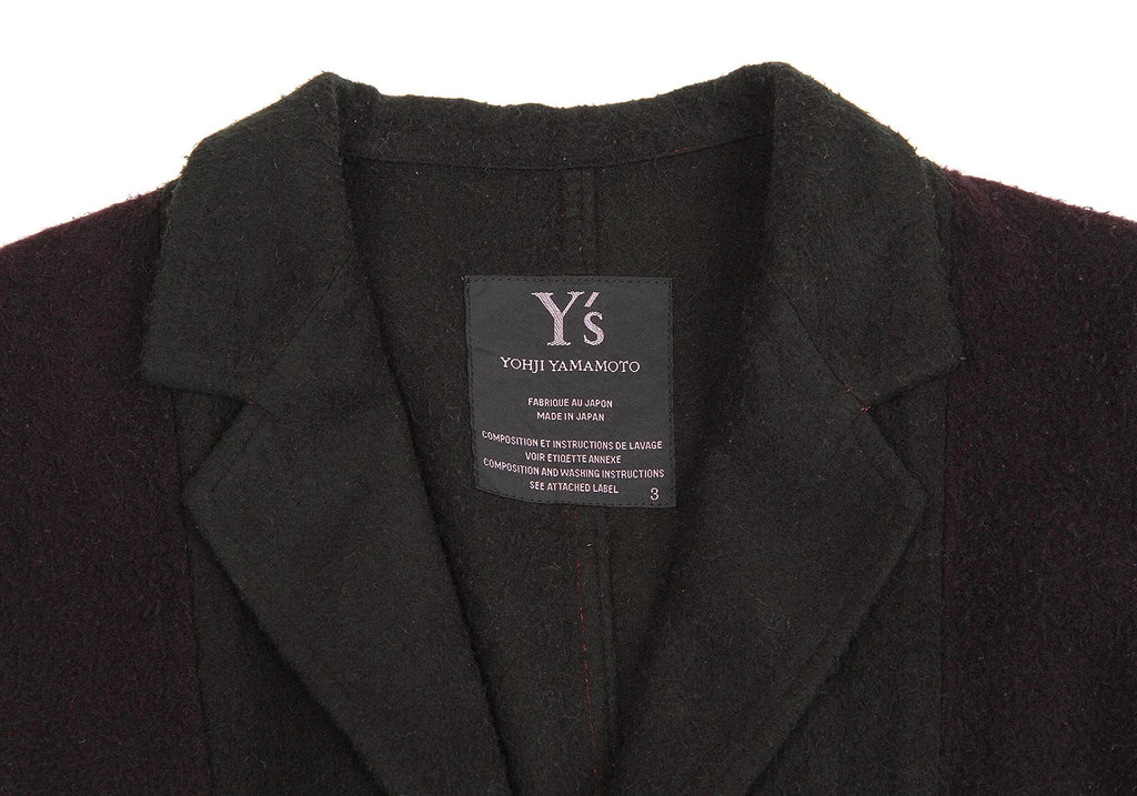 YOHJI YAMAMATO JAPAN. Y's Eggplant, Black Dyed Wool Pilling Jacket