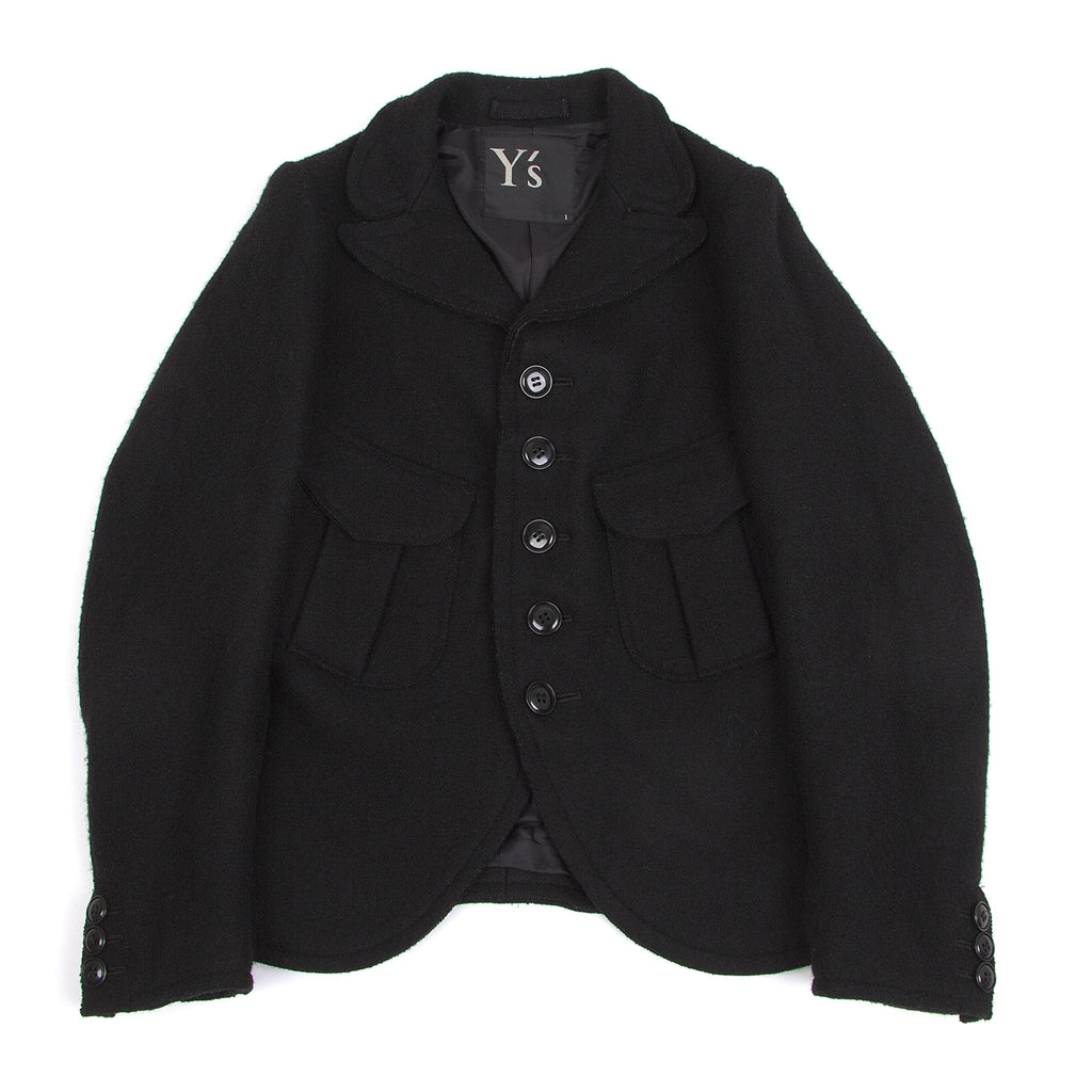 YOHJI YAMAMOTO JAPAN. Y's Black Wool Felt Buttons Jacket