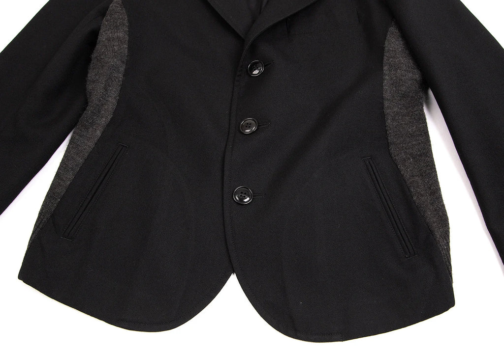 YOHJI YAMAMOTO JAPAN. Y's Wool Black Gaberdine Side Knit Jacket