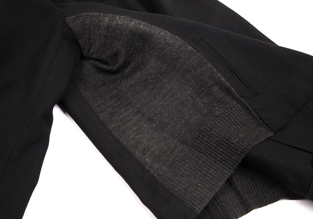 YOHJI YAMAMOTO JAPAN. Y's Wool Black Gaberdine Side Knit Jacket