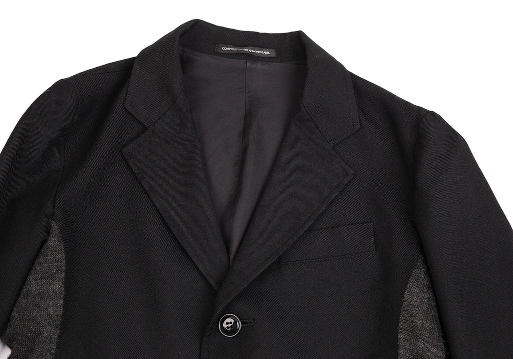 YOHJI YAMAMOTO JAPAN. Y's Wool Black Gaberdine Side Knit Jacket