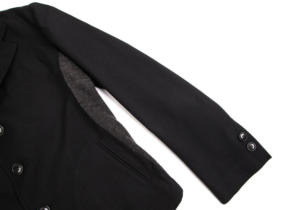 YOHJI YAMAMOTO JAPAN. Y's Wool Black Gaberdine Side Knit Jacket