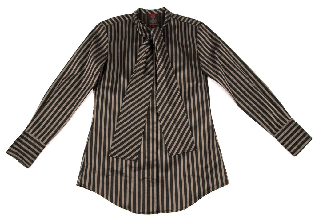 Jean-Paul GAULTIER Paris. CLASSIQUE Black, Beige Stripes Tie Collar Blouson