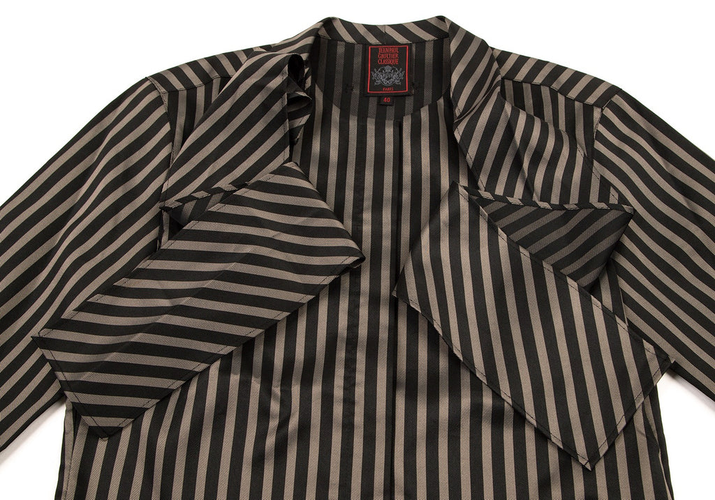 Jean-Paul GAULTIER Paris. CLASSIQUE Black, Beige Stripes Tie Collar Blouson