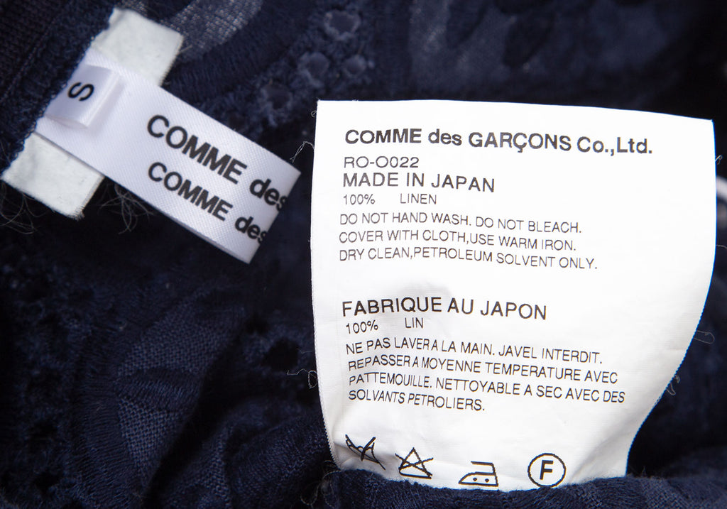 COMME des GARCONS Japan. Navy Color Flower Embroidery Linen Dress