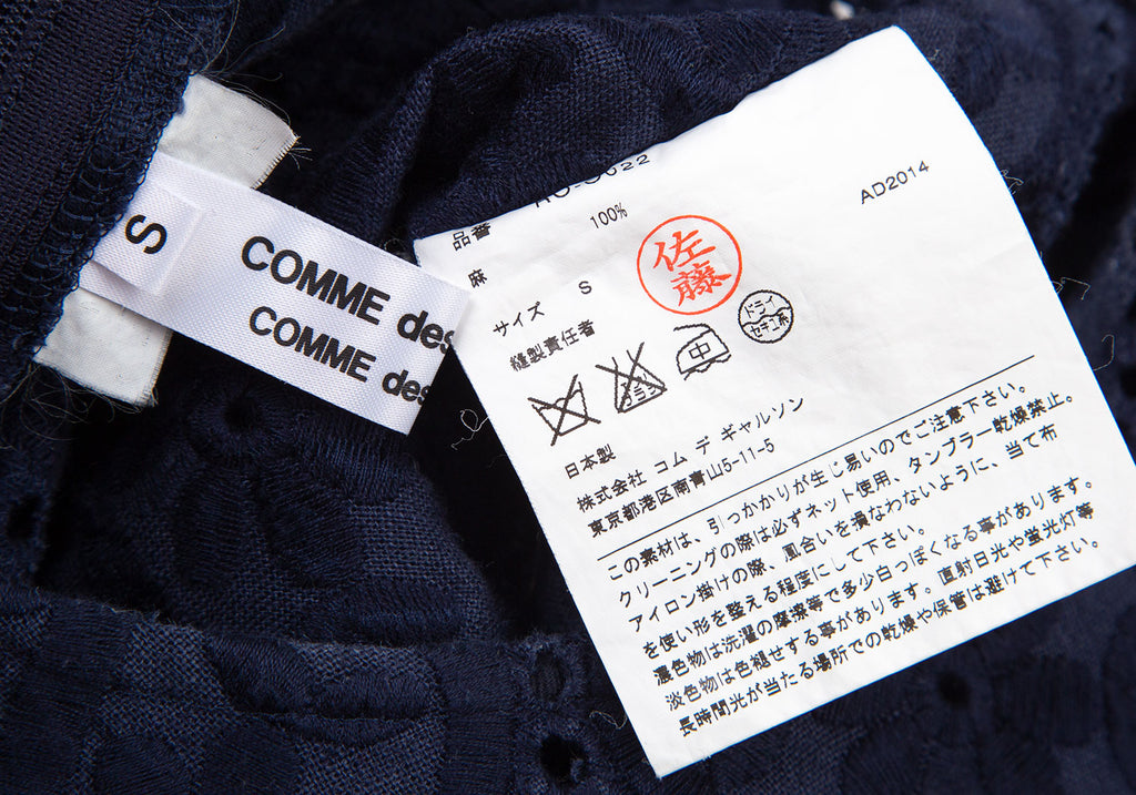 COMME des GARCONS Japan. Navy Color Flower Embroidery Linen Dress