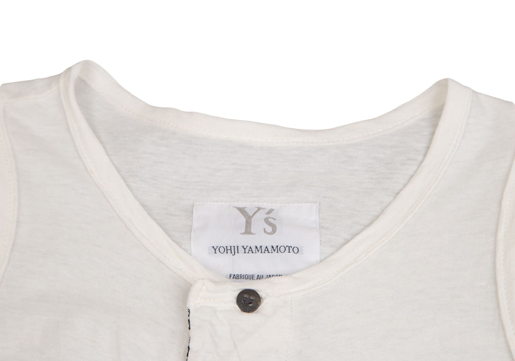 YOHJI YAMAMOTO JAPAN. Y's Inside-out embroidery White Sleeveless Top