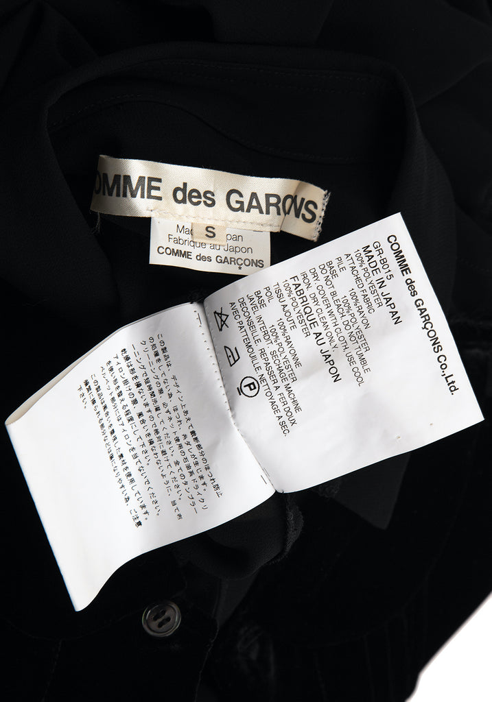 COMME des GARCONS Japan. Black Velor Front Pasted Semi Sheer Blouse