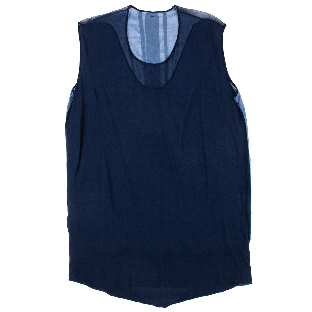 ISSEY MIYAKE JAPAN. "ZUCCA" Navy, Sky Blue Switching Chiffon Sleeveless Top