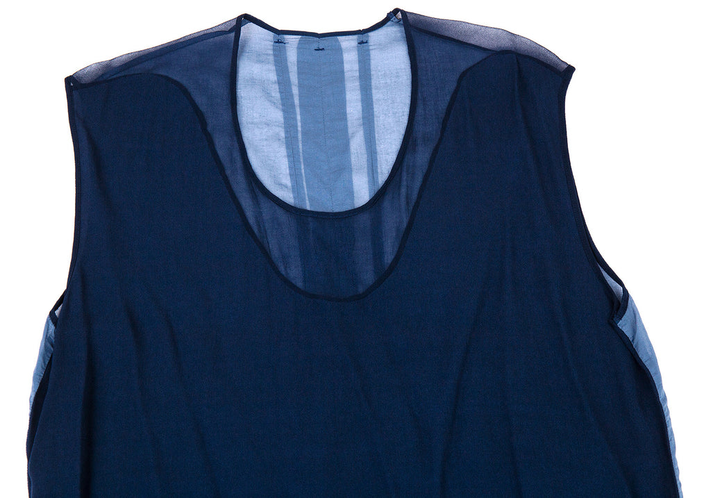 ISSEY MIYAKE JAPAN. "ZUCCA" Navy, Sky Blue Switching Chiffon Sleeveless Top