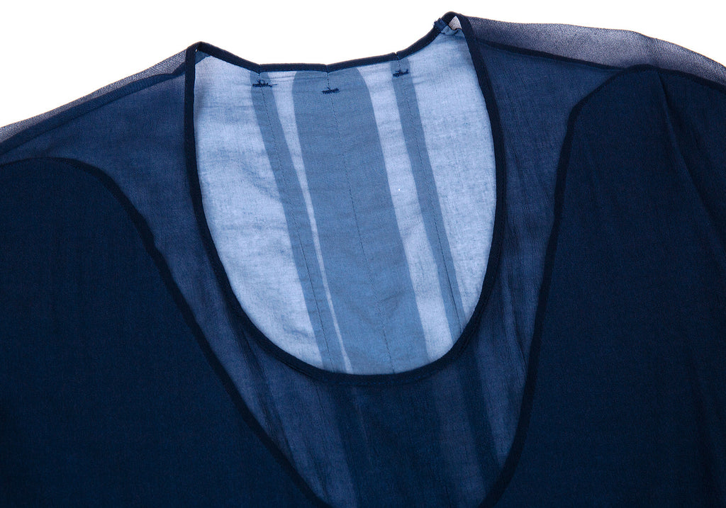 ISSEY MIYAKE JAPAN. "ZUCCA" Navy, Sky Blue Switching Chiffon Sleeveless Top