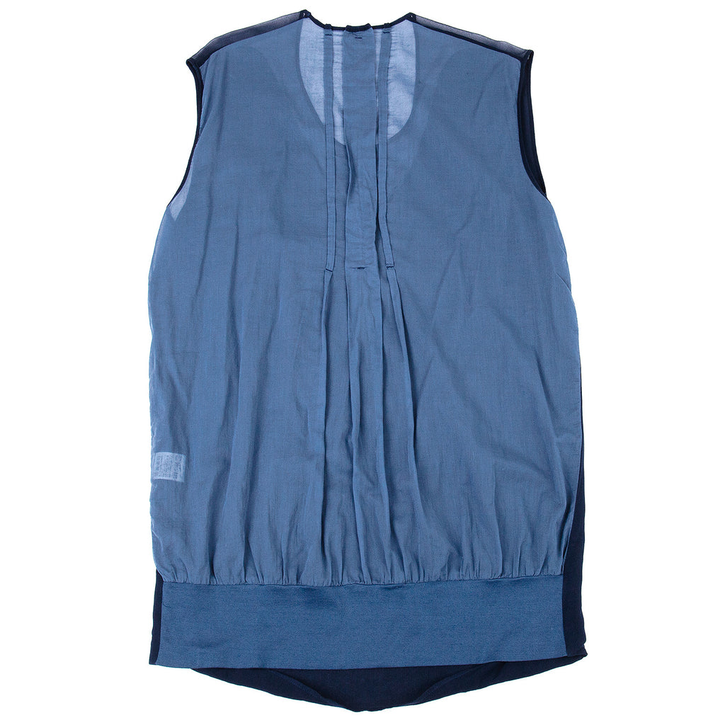 ISSEY MIYAKE JAPAN. "ZUCCA" Navy, Sky Blue Switching Chiffon Sleeveless Top