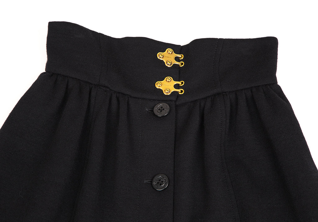 EMILIO PUCCI ITALY. Metal Hook Black Wool Button Wrap Skirt