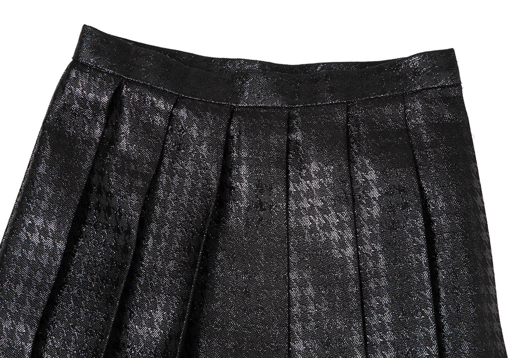 COMME des GARCONS JAPAN. TRICOT. Black Glitter Houndstooth Pleats Skirt