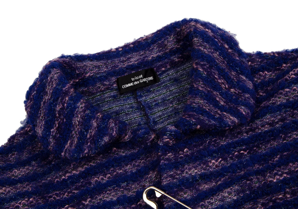 COMME des GARCONS JAPAN. TRICOT. Blue, Purple Dyed Stripe Loop Knit Jacket