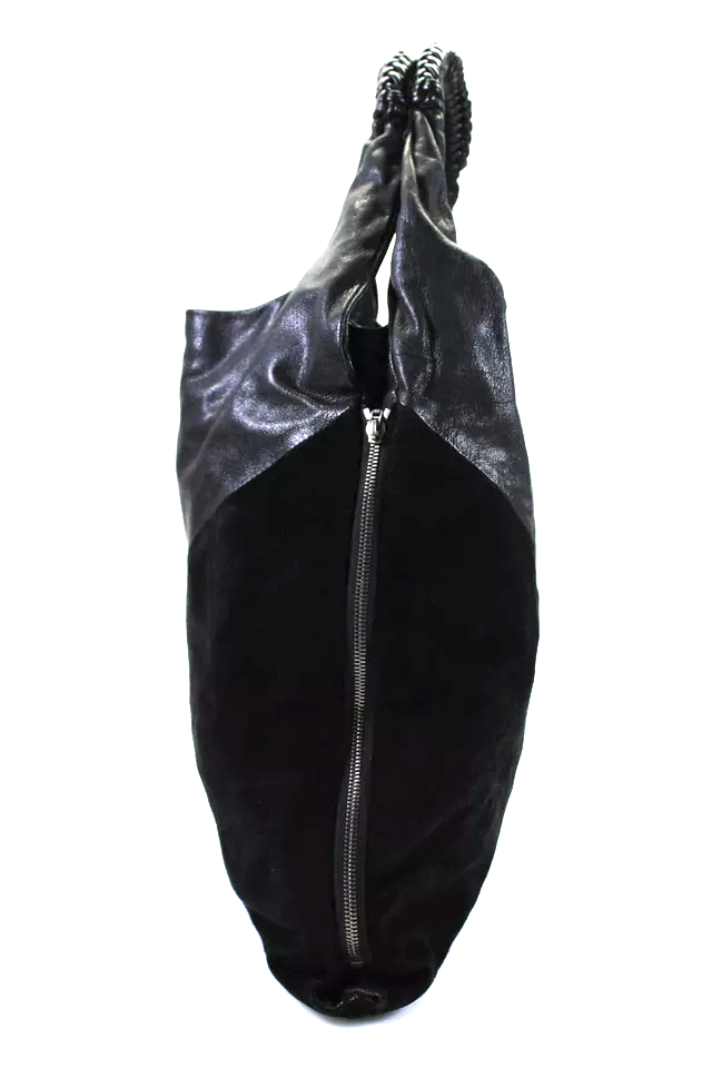 Helmut Lang NY. Black Suede Leather Zip Expandable Shoulder Hobo Handbag