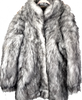 Vintage Faux Fur Coat Women Gray White Wolf Pattern Shaggy Quilted Lined