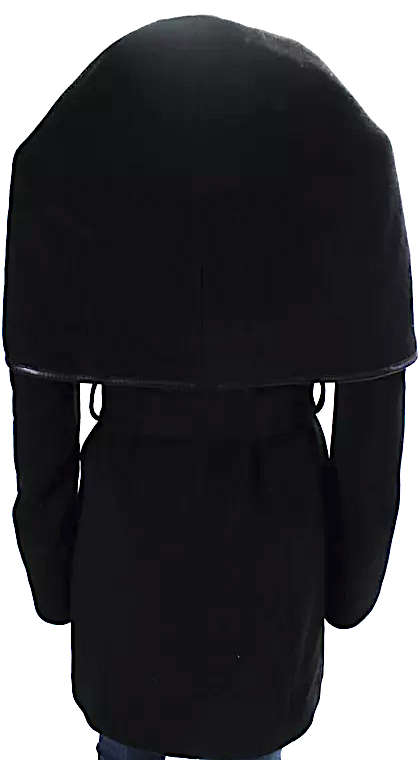 Menchi For Intermix Black Wool Fleece / Leather Trim Coat Jacket