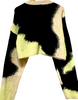 UNITED TOKYO JAPAN. Cropped Black Beige Yellow Green Oval Intarsia Knit Sweater