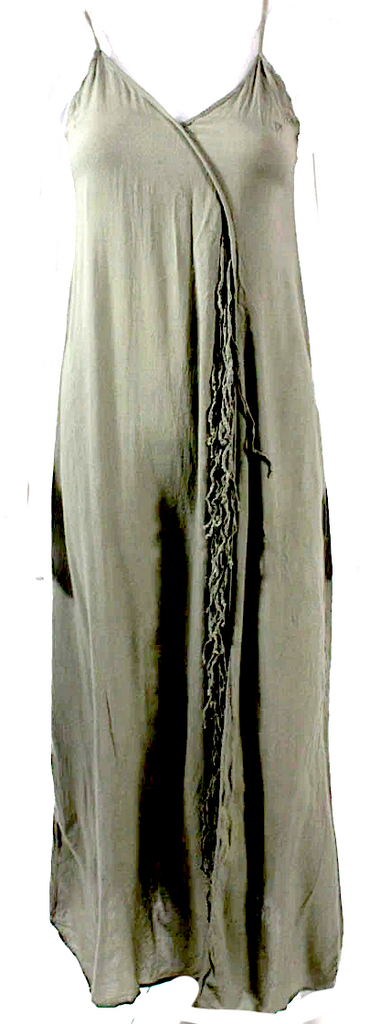 Indah Gray Cotton Blend Sleeveless Bohemian Maxi Slip Dress