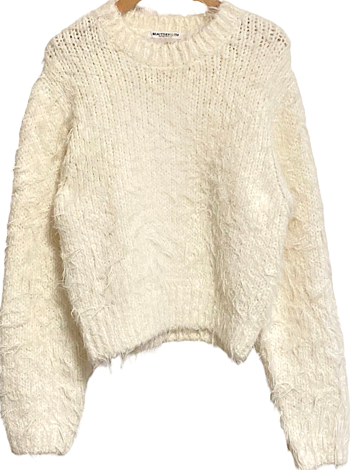 BEAUTY & YOUTH UNITED ARROWS JAPAN. Off-White Feather Yarn Knit Pullover Top