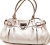 Ferragamo Italy. Gray Metallic Pebbled Leather Shoulder Bag / Hand Bag