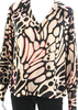 Donna Karan NY. Black V Neck Abstract Long Sleeve Basic Blouse
