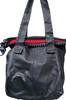 Kawa-Kawa Japan. Unisex Black Lambskin Leather Red Lining Large Zipper Shoulder Bag / Tote Bag