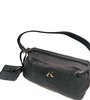 Kitamura Yokohama JAPAN. Black Pebbled Leather Shoulder Bag with Pouch Gold Logo K
