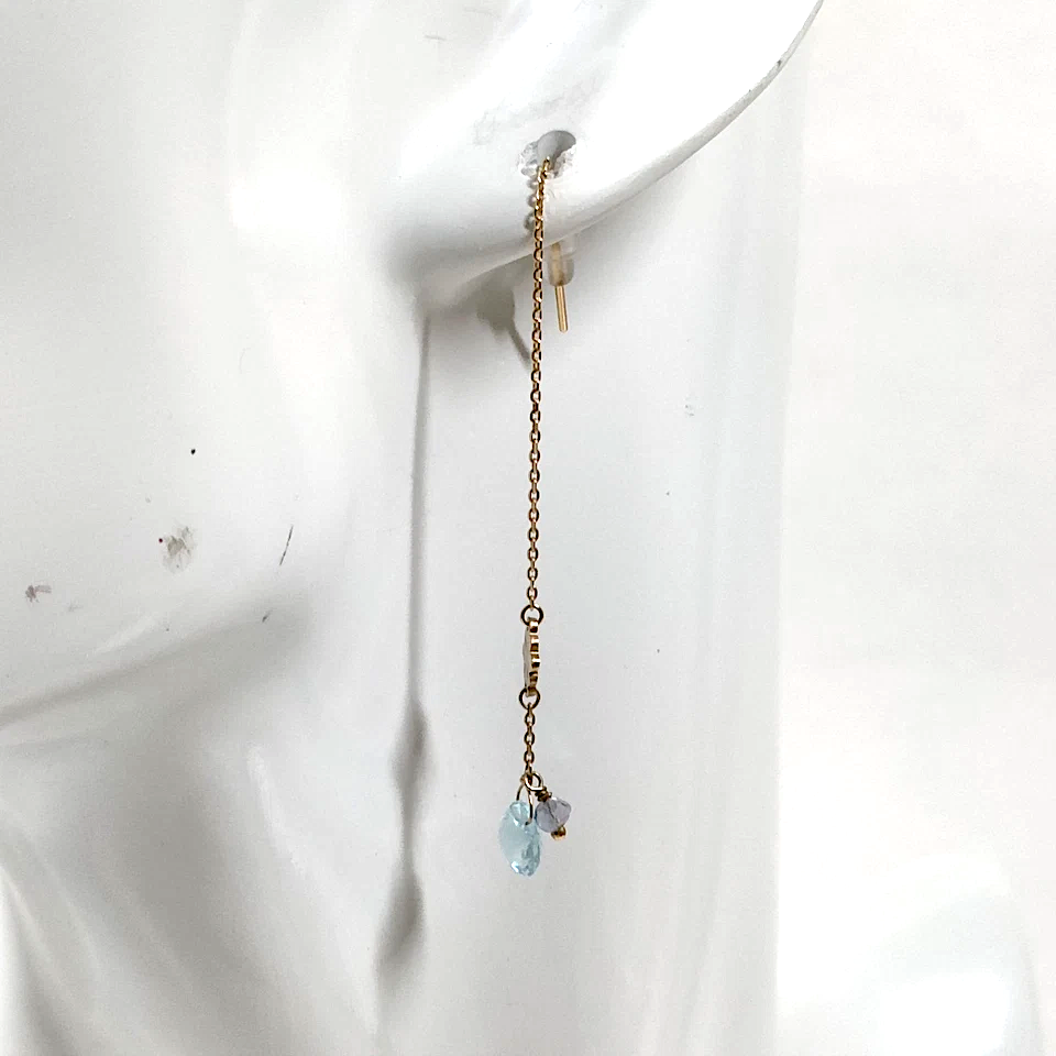 Unbranded Vintage London  10ct Rose Gold Blue Topaz w/Enameled Daisys Threader Style Pierced Earrings