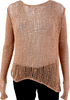 Helmut Lang NY. Brown Open Knit Bohemian Round Neck Long Sleeve Pullover Sweater