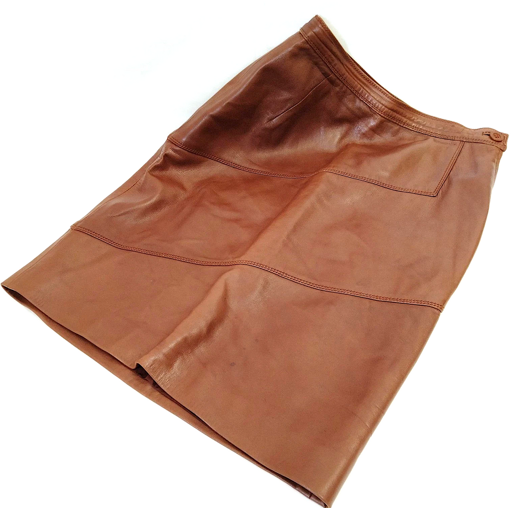 Gucci Italy. Brown Leather Cut/Sew Skirt