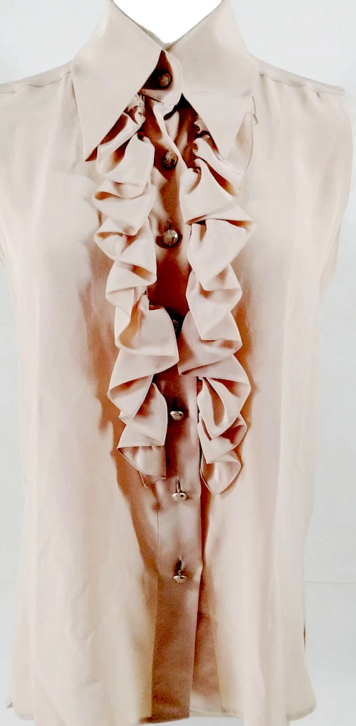Chanel PARIS. Pink Silk Sleeveless Ruffles Top