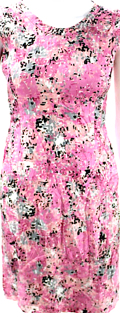 Prada ITALY. Pink Abstract Floral Silk Print Sheath Dress w/ Tie Waist