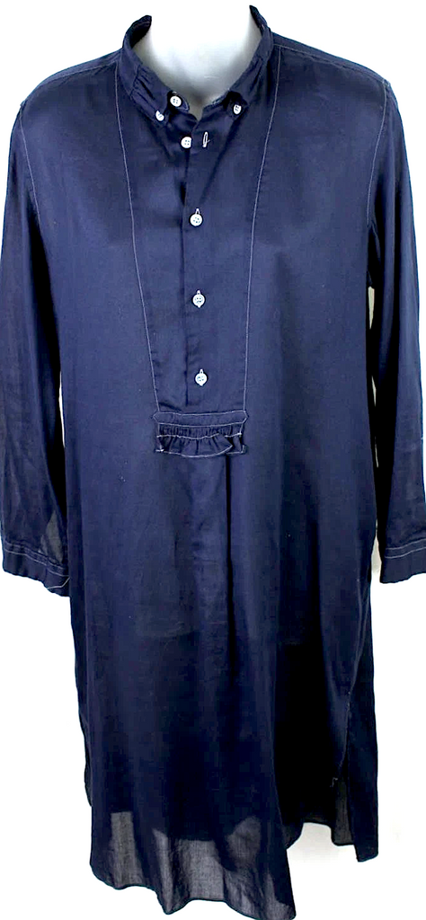 Comme De Garcons Japan. Tricot. Navy Blue Cotton Half Button Long Sleeve Dress