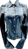 Gucci Italy. Navy Blue Acetate Silk Top