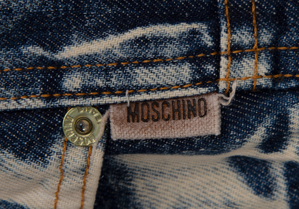 Moschino Italy. Indigo Chemical Wash Bootcut Jeans