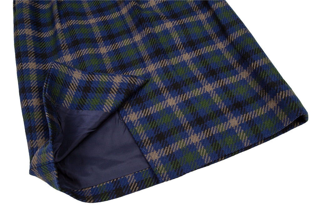 Yves Saint Laurent Paris. Vintage Blue Plaids Tuck Skirt