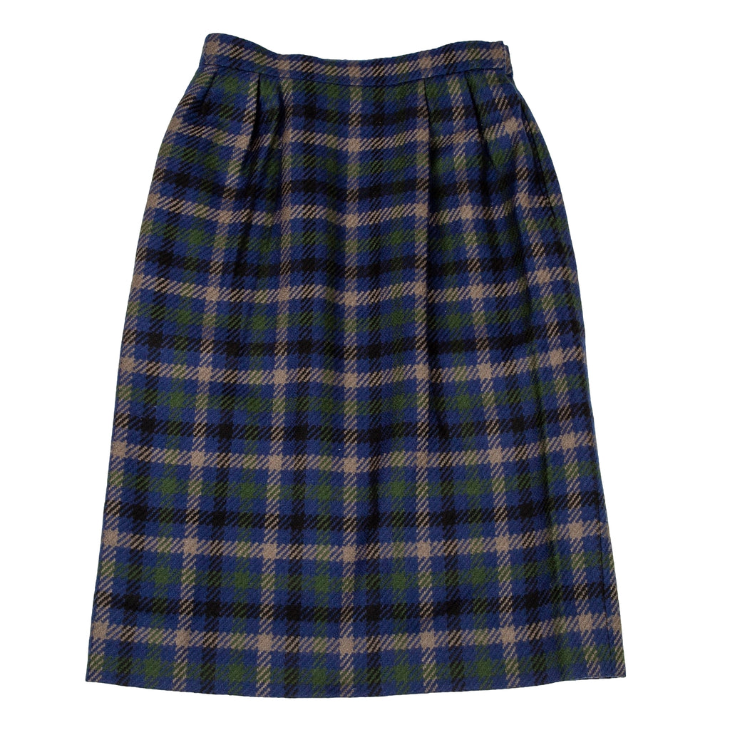 Yves Saint Laurent Paris. Vintage Blue Plaids Tuck Skirt