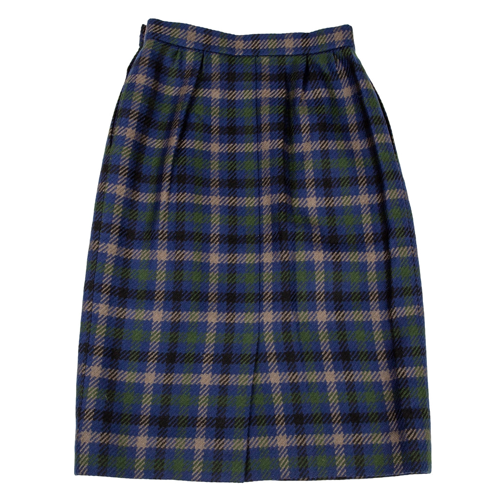 Yves Saint Laurent Paris. Vintage Blue Plaids Tuck Skirt